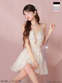 ROBE de FLEURS ローブドフルール シャーリングサテンウエストスリットフレアミニキャバドレス fm3377