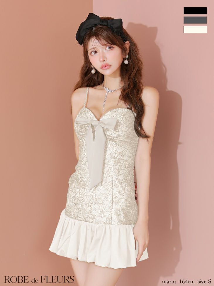 ROBE de FLEURS ローブドフルール フロントリボンレースミニキャバドレス fm4206-c