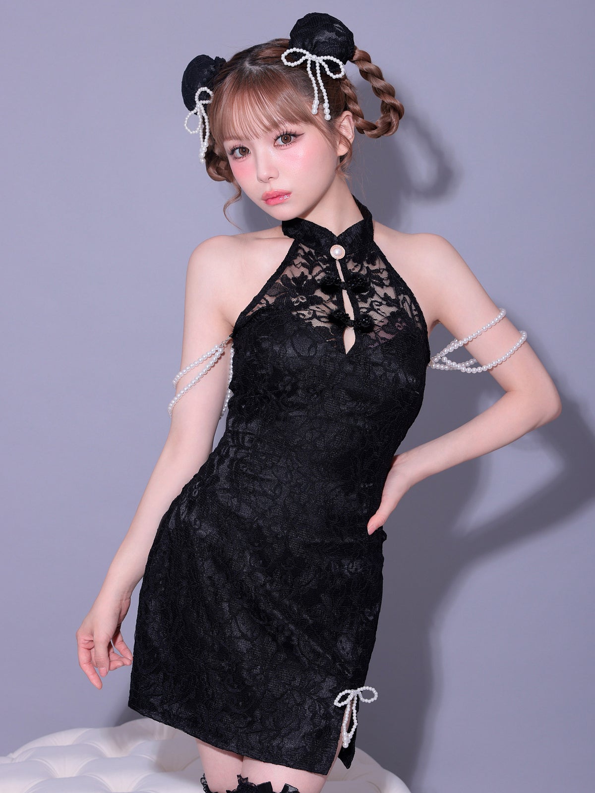 【2点セット】明珠 メイシュ チャイナ ブラック 黒 vcsch-23992-1