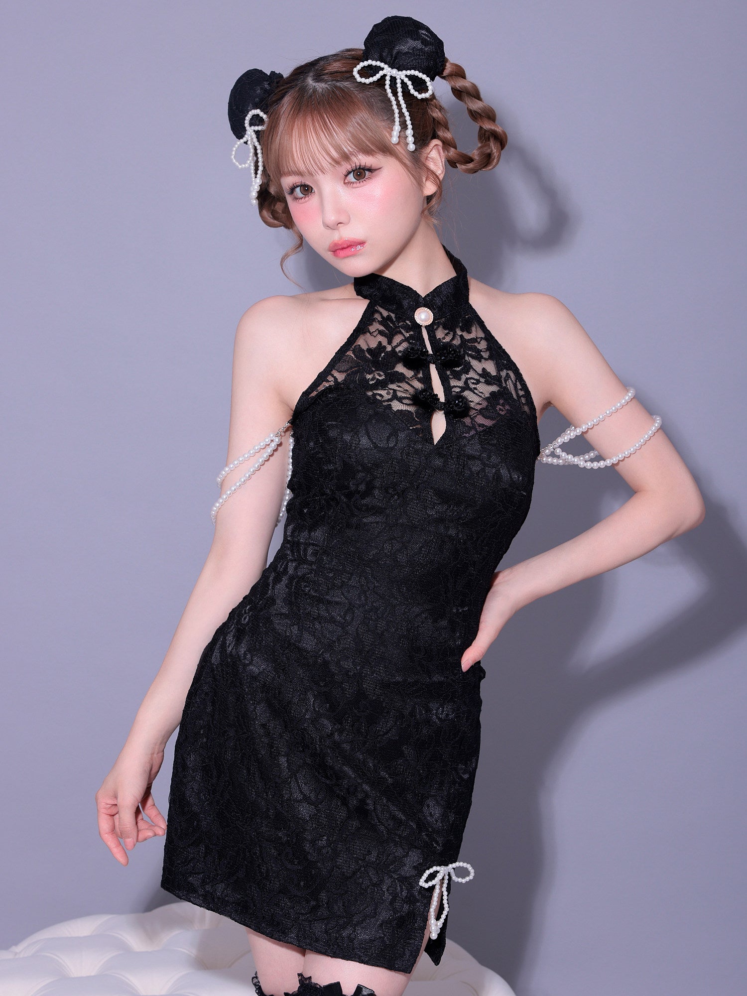 【2点セット】明珠 メイシュ チャイナ ブラック 黒 vcsch-23992-1