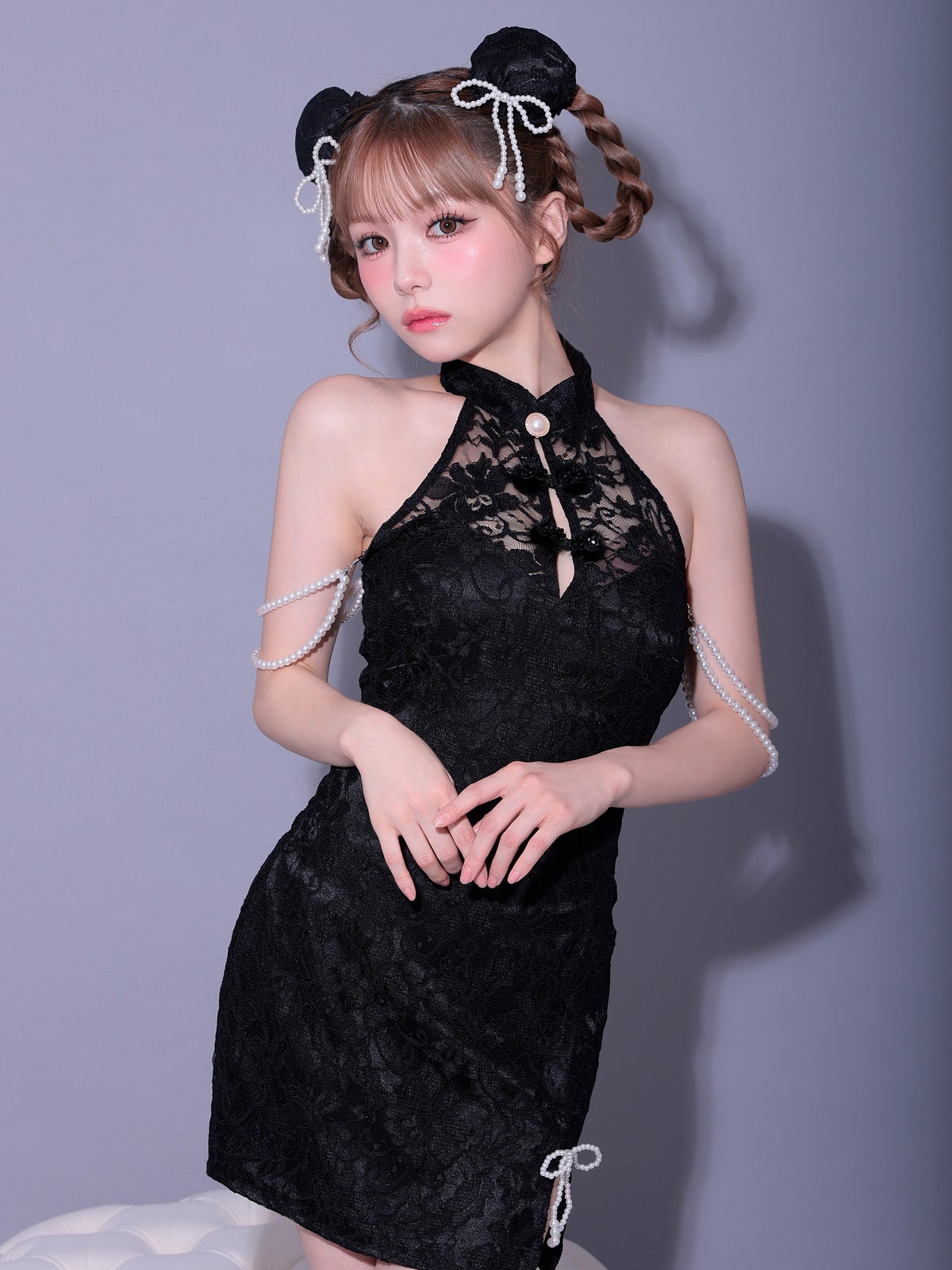 【2点セット】明珠 メイシュ チャイナ ブラック 黒 vcsch-23992-1