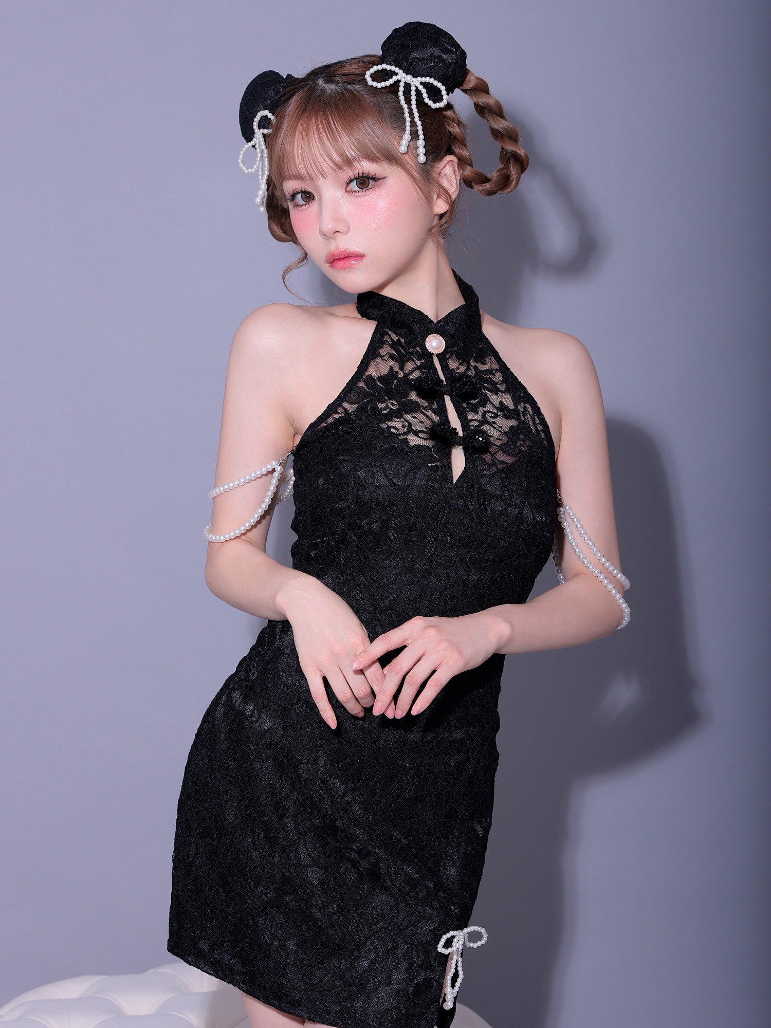 【2点セット】明珠 メイシュ チャイナ ブラック 黒 vcsch-23992-1