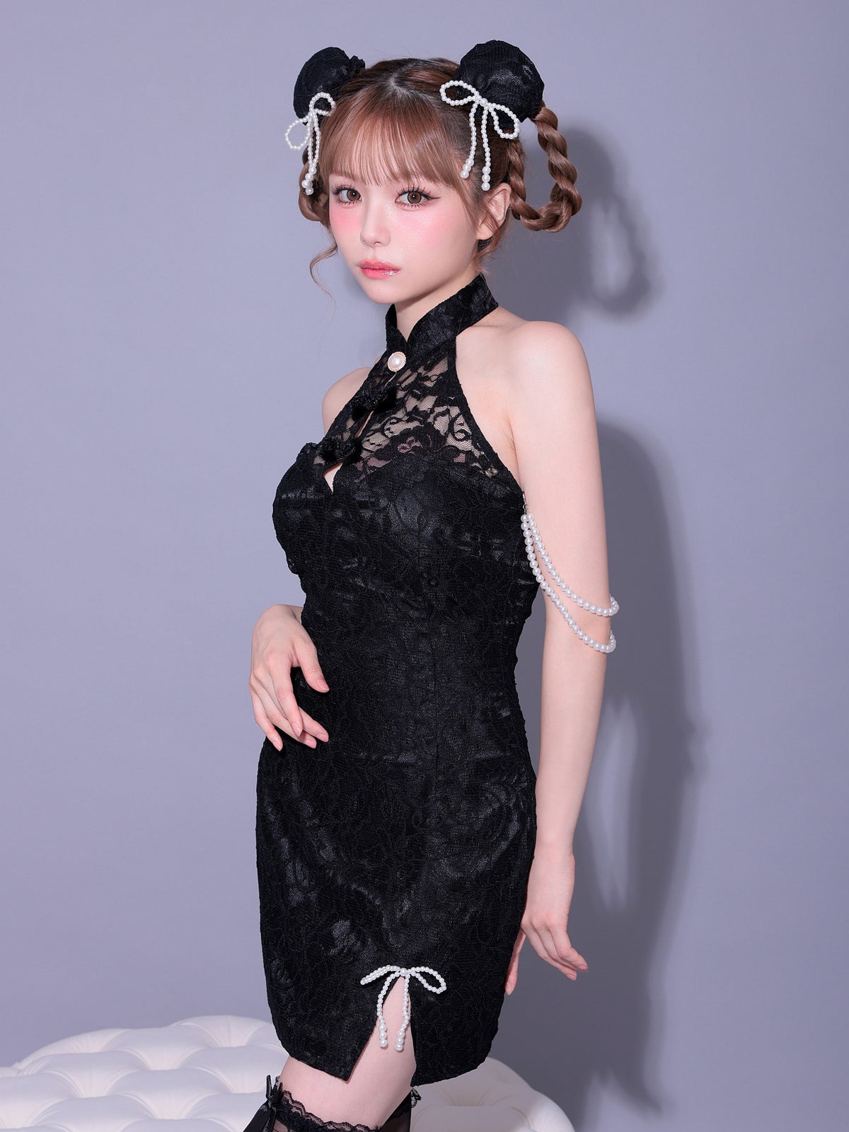【2点セット】明珠 メイシュ チャイナ ブラック 黒 vcsch-23992-1