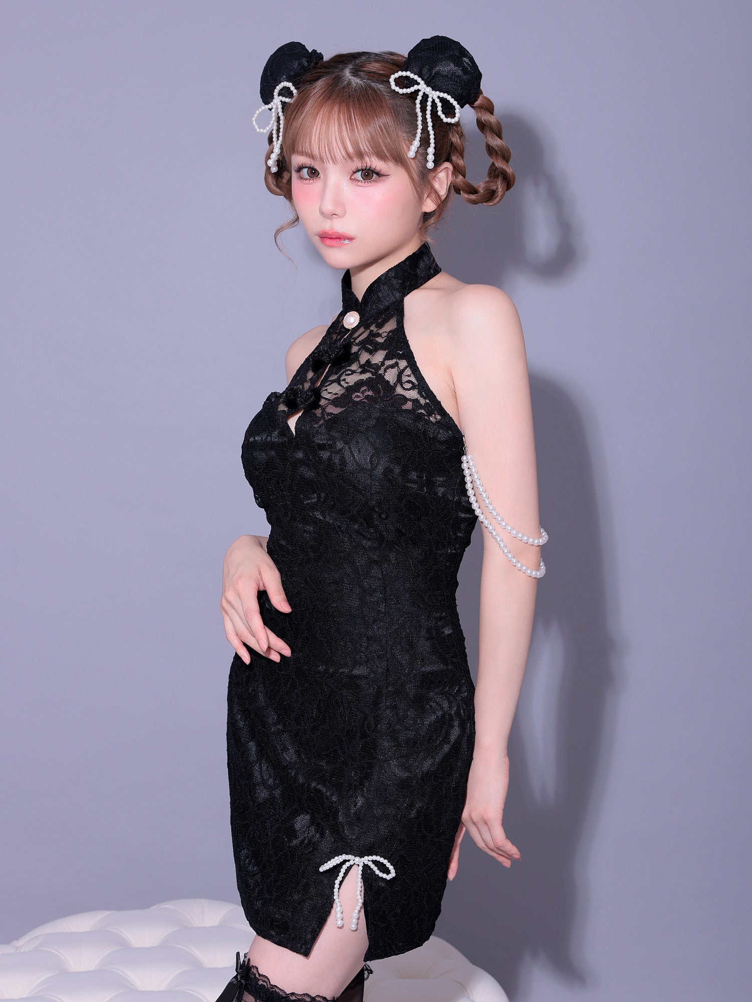 【2点セット】明珠 メイシュ チャイナ ブラック 黒 vcsch-23992-1