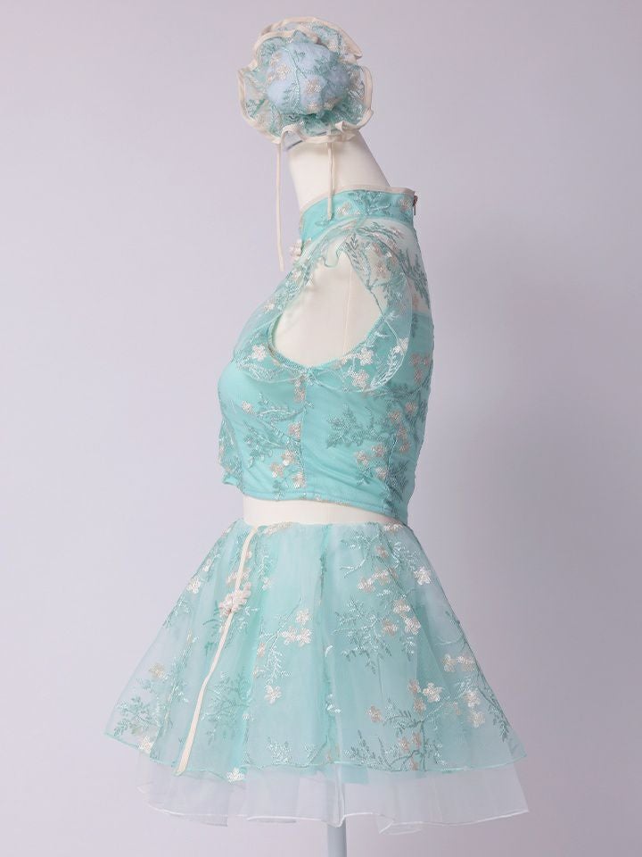美品✨️atlo アトロ ミント チャイナ風ドレス M 　ゴールド柄 　ミント 3点セット】 Candy Blossom China キャンディー ブロッサム チャイナ