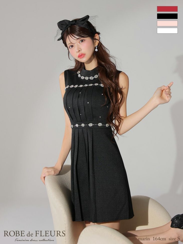 ROBE de FLEURS ローブドフルール スプリングツイード×ビジューフレアミニドレス fm3322