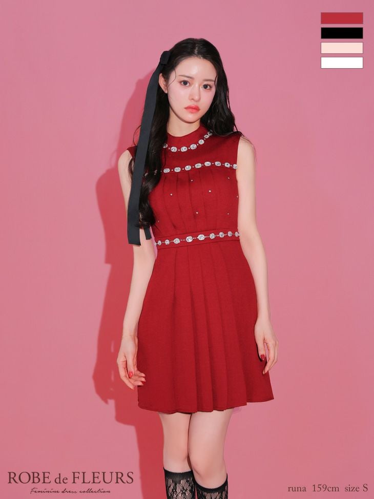 ROBE de FLEURS ローブドフルール スプリングツイード×ビジューフレアミニドレス fm3322