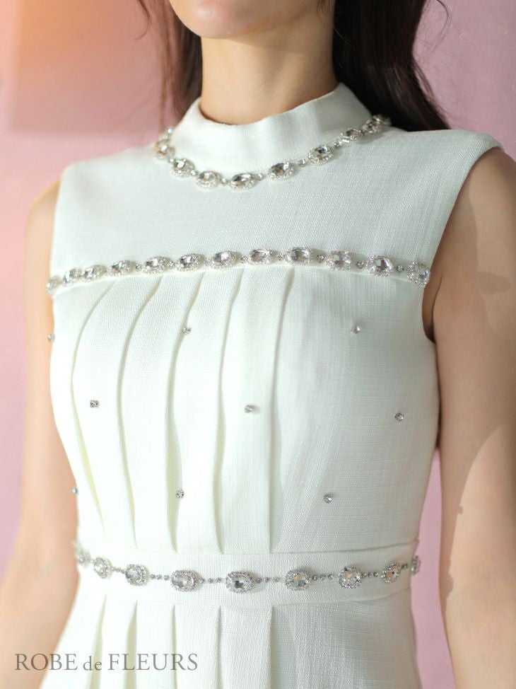 ROBE de FLEURS ローブドフルール スプリングツイード×ビジューフレアミニドレス fm3322