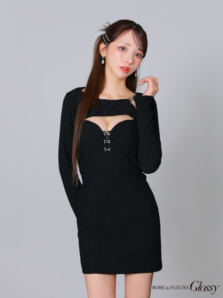 Glossy ローブドフルールグロッシー 長袖バックオープンタイトミニキャバドレス gl3584