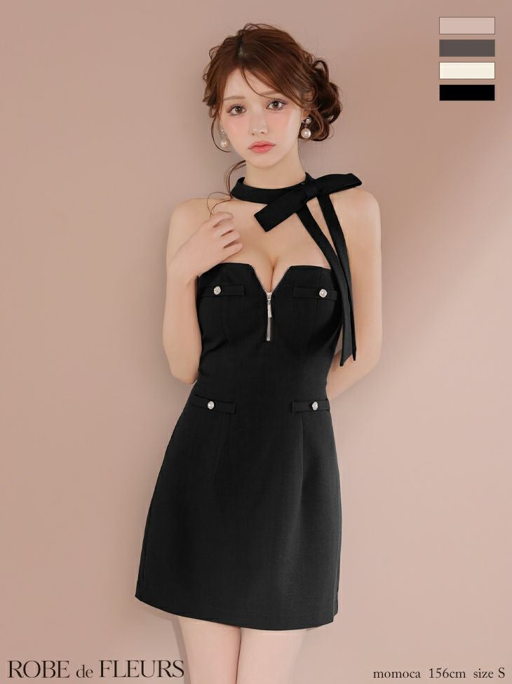 ROBE de FLEURS ローブドフルール 2wayネックリボンバストジップミニキャバドレス fm4111
