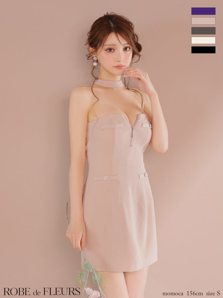 ROBE de FLEURS ローブドフルール 2wayネックリボンバストジップミニキャバドレス fm4111