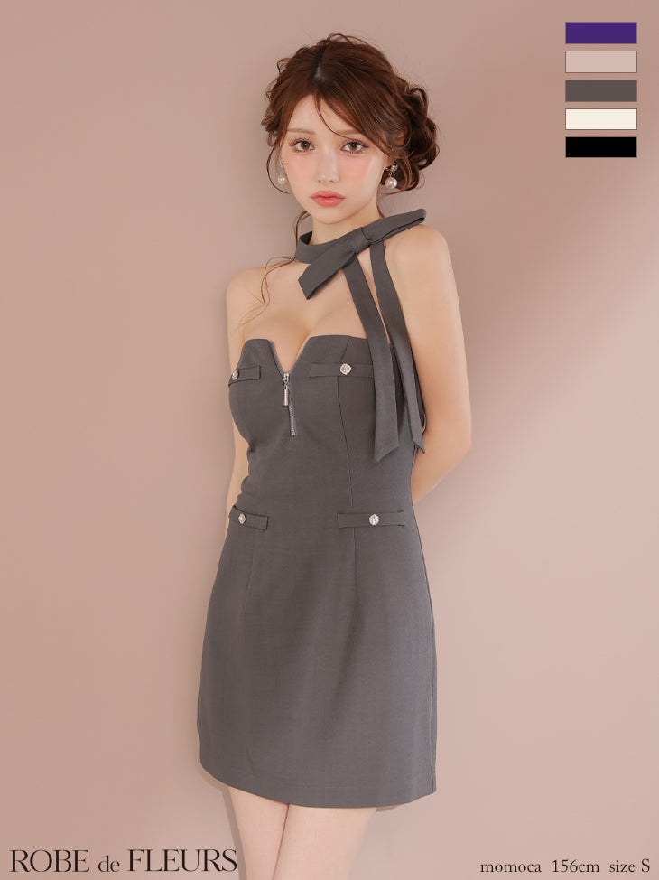ROBE de FLEURS ローブドフルール 2wayネックリボンバストジップミニキャバドレス fm4111