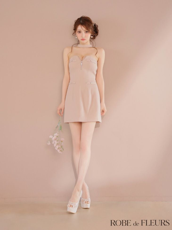 ROBE de FLEURS ローブドフルール 2wayネックリボンバストジップミニキャバドレス fm4111