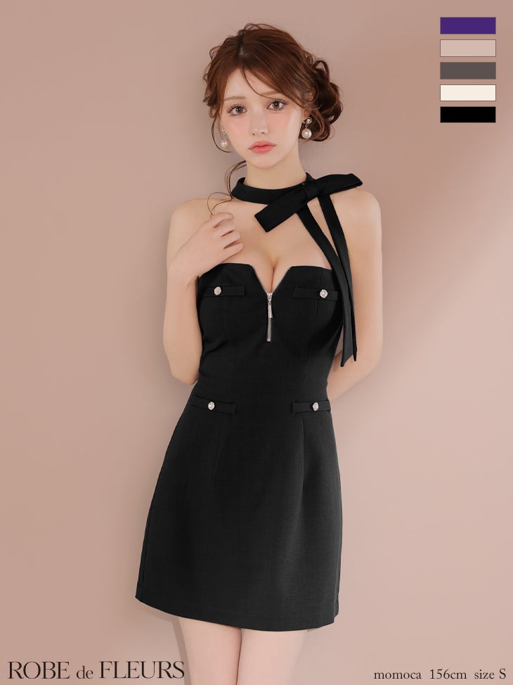 ROBE de FLEURS ローブドフルール 2wayネックリボンバストジップミニキャバドレス fm4111