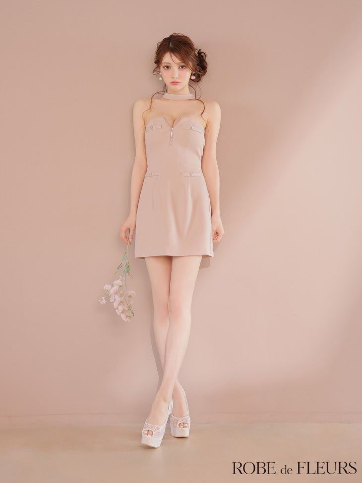 ROBE de FLEURS ローブドフルール 2wayネックリボンバストジップミニキャバドレス fm4111