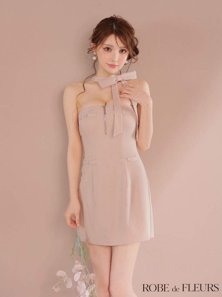 ROBE de FLEURS ローブドフルール 2wayネックリボンバストジップミニキャバドレス fm4111