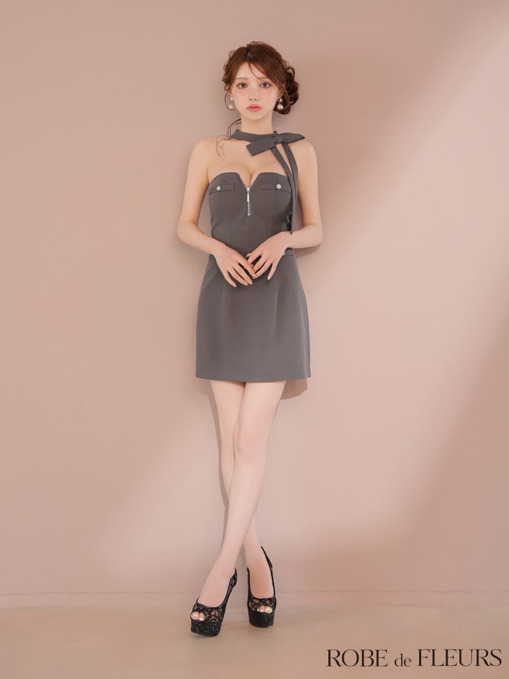 ROBE de FLEURS ローブドフルール 2wayネックリボンバストジップミニキャバドレス fm4111