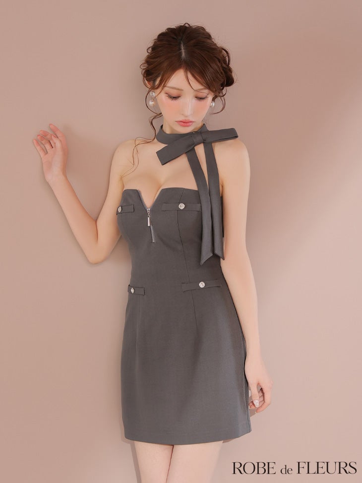 ROBE de FLEURS ローブドフルール 2wayネックリボンバストジップミニキャバドレス fm4111