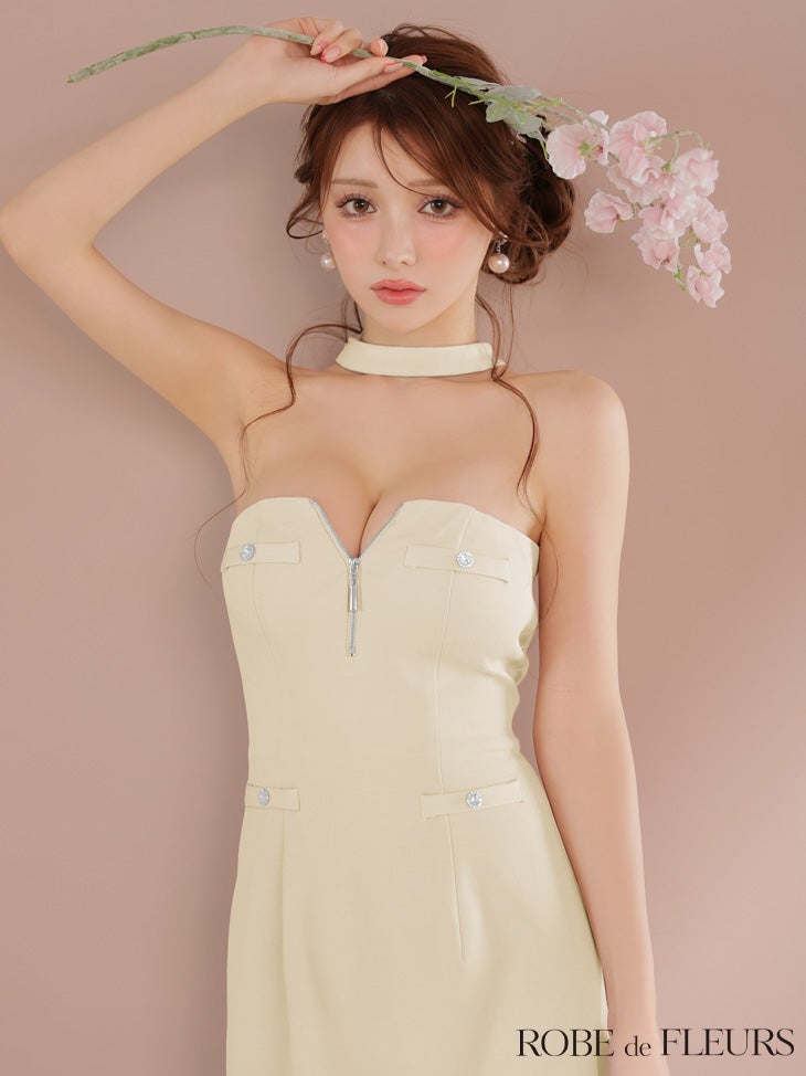 ROBE de FLEURS ローブドフルール 2wayネックリボンバストジップミニキャバドレス fm4111