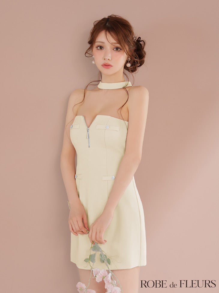 ROBE de FLEURS ローブドフルール 2wayネックリボンバストジップミニキャバドレス fm4111