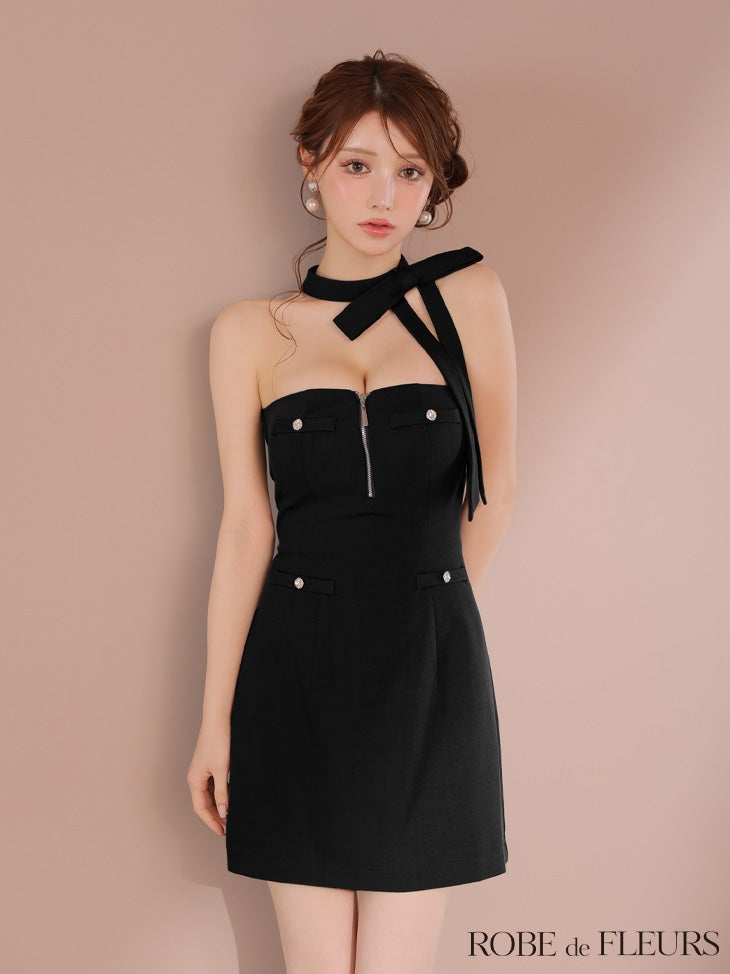ROBE de FLEURS ローブドフルール 2wayネックリボンバストジップミニキャバドレス fm4111