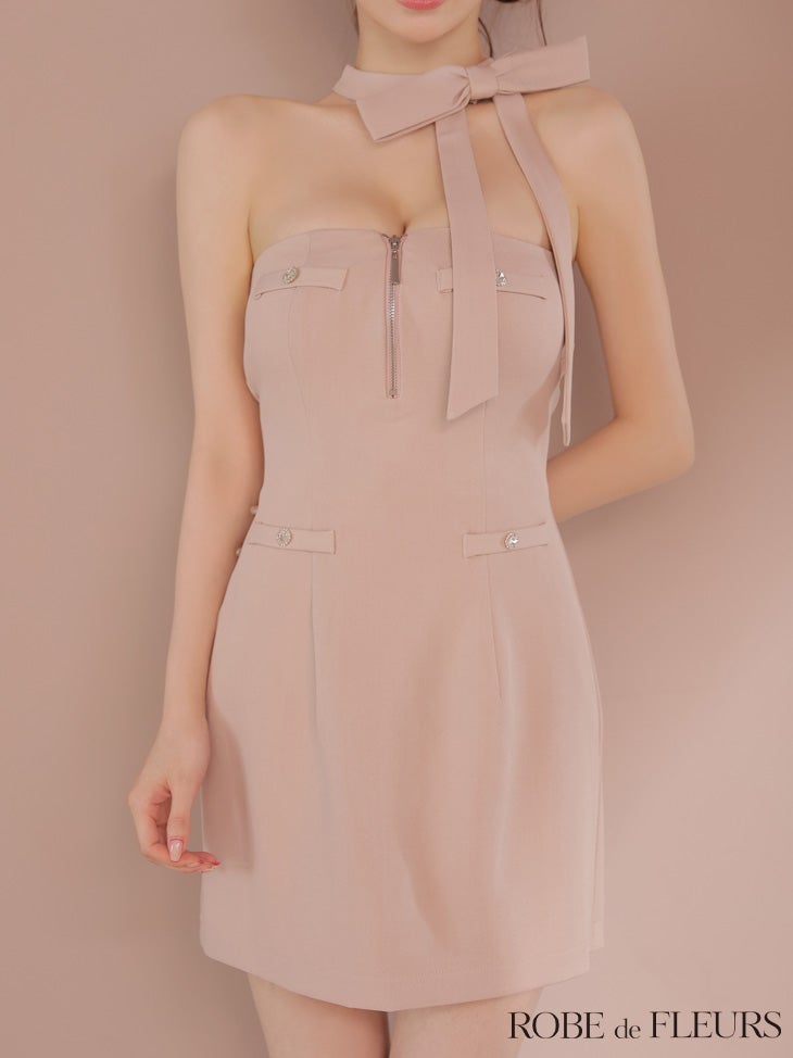 ROBE de FLEURS ローブドフルール 2wayネックリボンバストジップミニキャバドレス fm4111