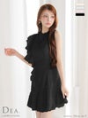 DEA. ディア バイ ローブドフルール フリンジフリルハイネックフレアミニキャバドレス de4127