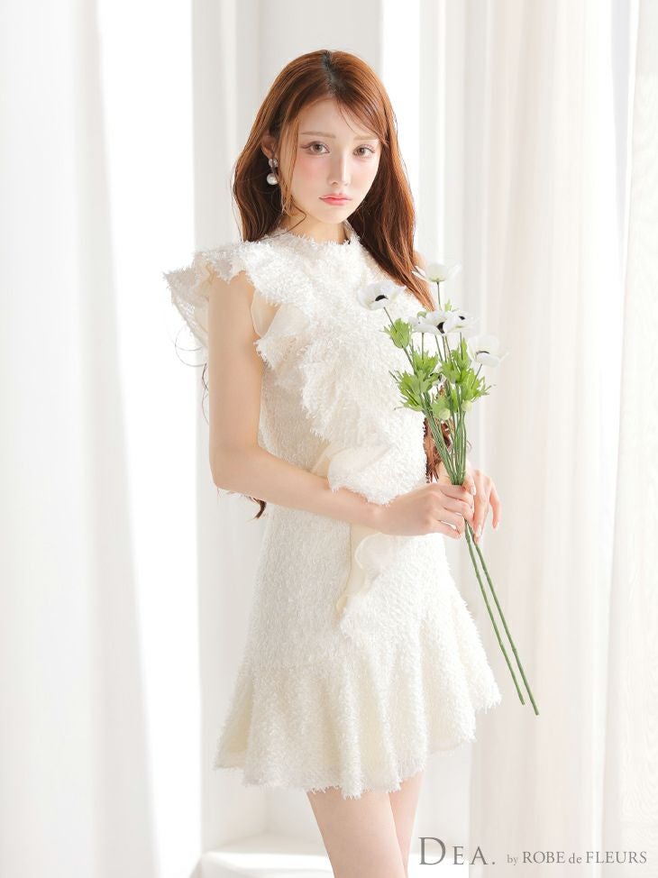 DEA. ディア バイ ローブドフルール フリンジフリルハイネックフレアミニキャバドレス de4127