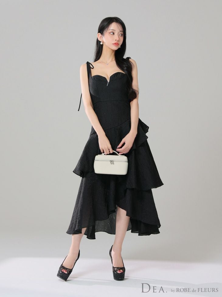 DEA. ディア バイ ローブドフルール ドットフリルティアードフレアロングキャバドレス de4304-c