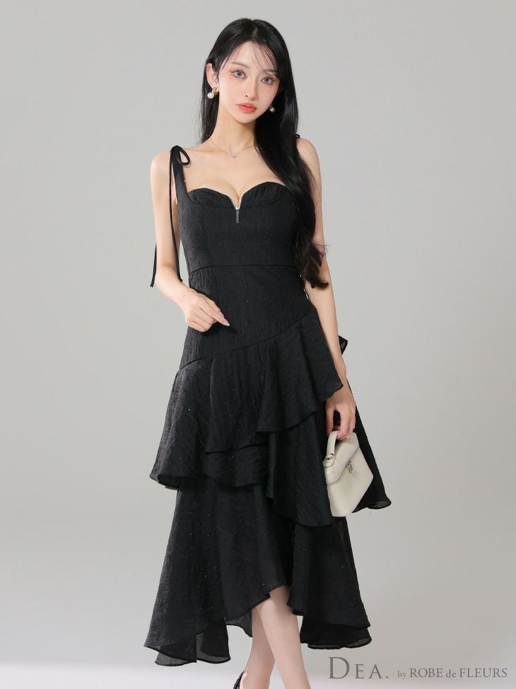 DEA. ディア バイ ローブドフルール ドットフリルティアードフレアロングキャバドレス de4304-c