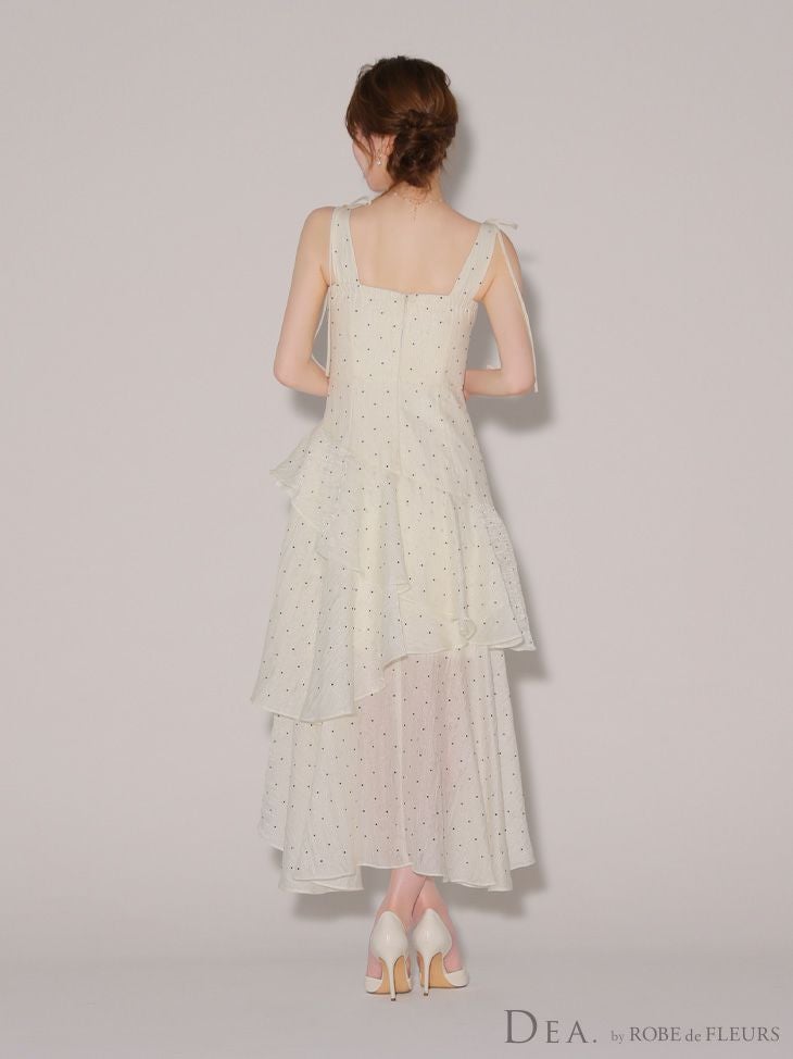 DEA. ディア バイ ローブドフルール ドットフリルティアードフレアロングキャバドレス de4304-c