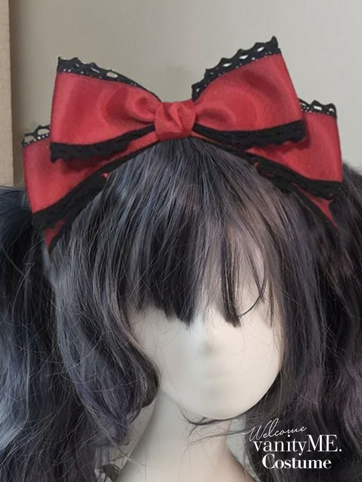 ビッグリボン×レースヘッドドレス ヘアアクセサリー ブラック・ホワイト・ピンク・レッド vcsit-25060