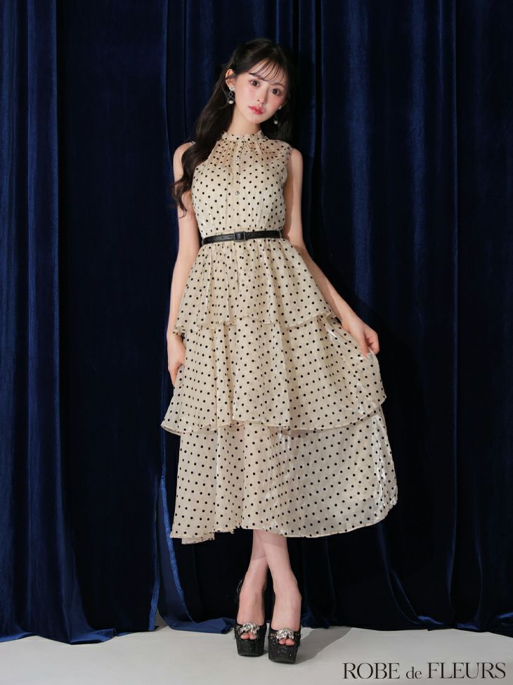 ROBE de FLEURS ローブドフルール ベルト付きドットオーガンジー