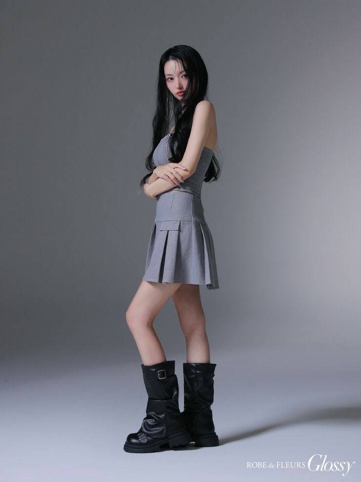 Glossy ローブドフルールグロッシー センタージップベルトセットアッププリーツミニキャバドレス gl3943