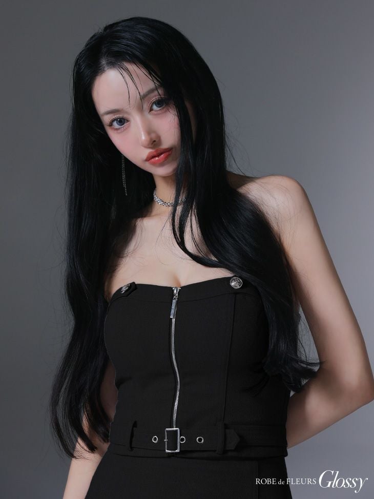 Glossy ローブドフルールグロッシー センタージップベルトセットアッププリーツミニキャバドレス gl3943