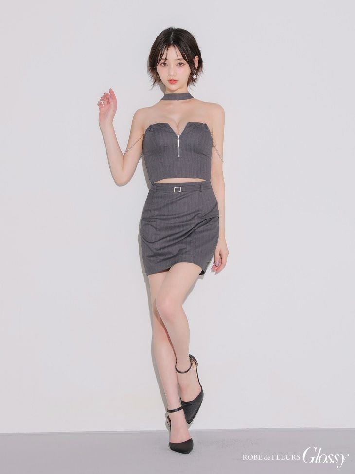 Glossy ローブドフルールグロッシー チョーカーデザインバストジップセットアップタイトミニキャバドレス gl4122