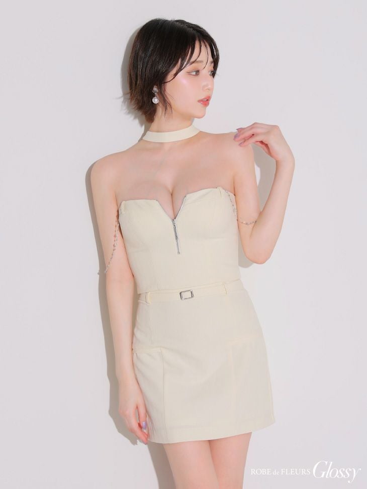 Glossy ローブドフルールグロッシー チョーカーデザインバストジップセットアップタイトミニキャバドレス gl4122