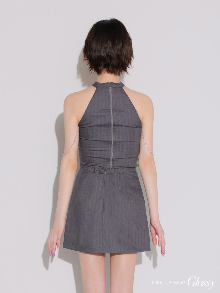 Glossy ローブドフルールグロッシー チョーカーデザインバストジップセットアップタイトミニキャバドレス gl4122