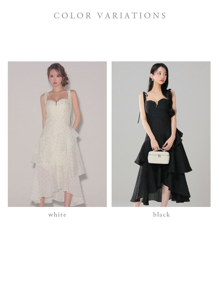 DEA. ディア バイ ローブドフルール ドットフリルティアードフレアロングキャバドレス de4304