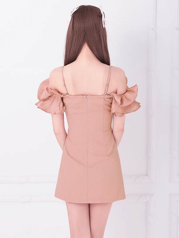 AngelR エンジェルアール オフショルダーフリルスリーブバストチャームビジューマイクロミニドレス ar25843