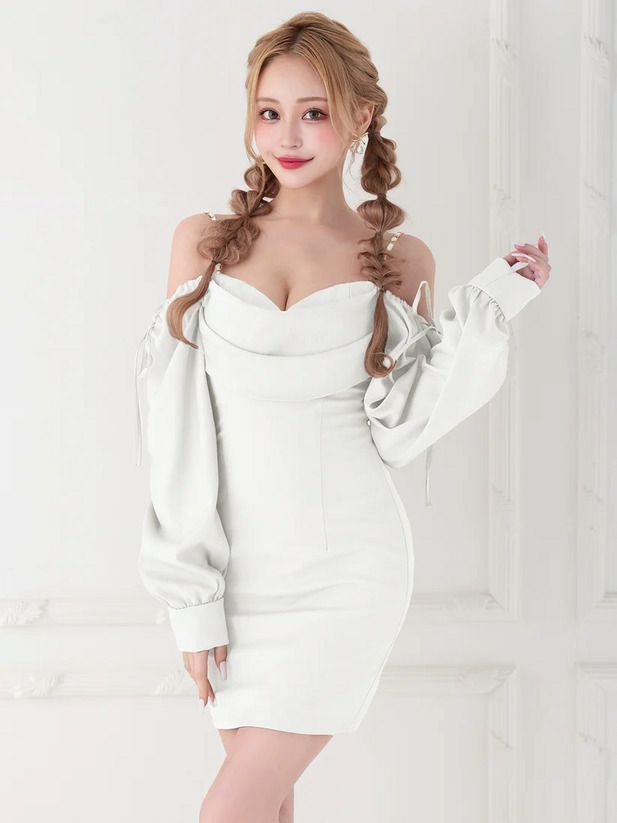 AngelR エンジェルアール バストドレープリボン2wayロングスリーブシンプルタイトマイクロミニドレス ar25847