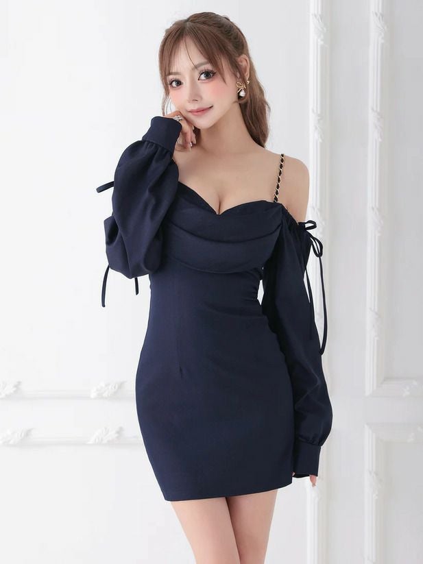 AngelR エンジェルアール バストドレープリボン2wayロングスリーブシンプルタイトマイクロミニドレス ar25847