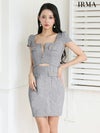IRMA イルマ ツイード/半袖/フロントジップ/カットアウト/タイト ミニドレス ir55094