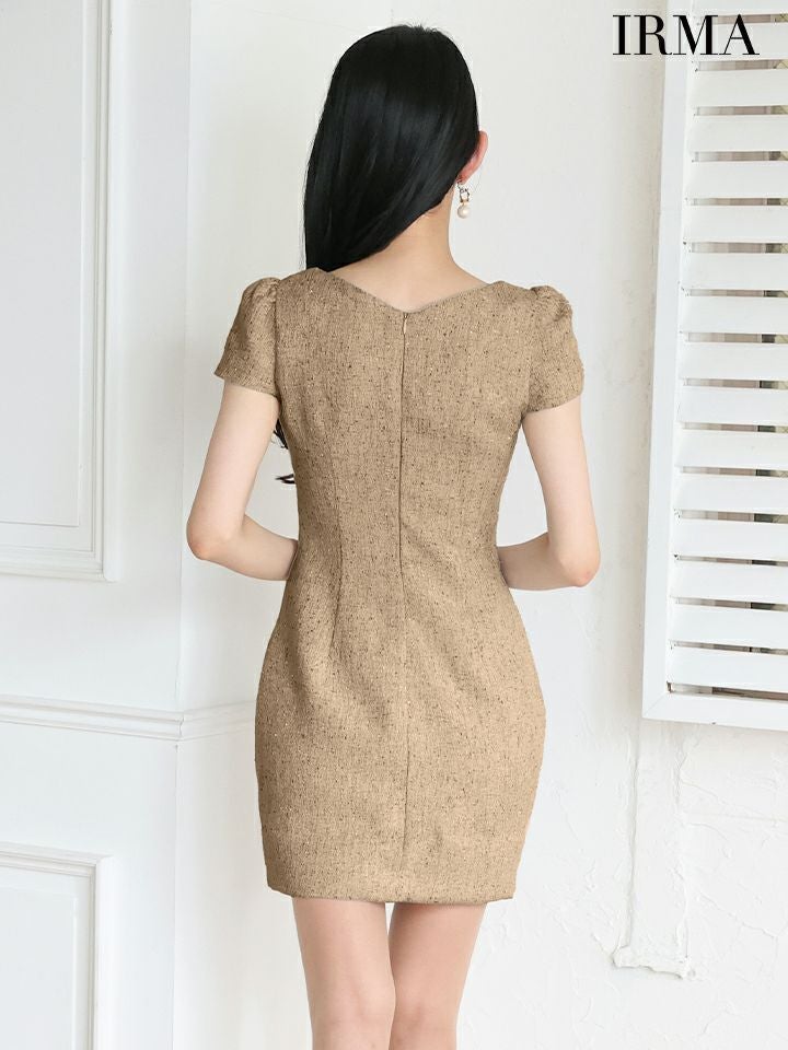 IRMA イルマ ツイード/半袖/フロントジップ/カットアウト/タイト ミニドレス ir55094