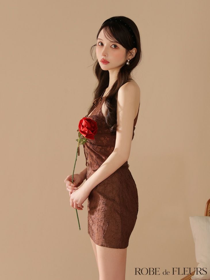 ROBE de FLEURS ローブドフルール ジャガードホルターリボンセットアップミニキャバドレス fm4201-c