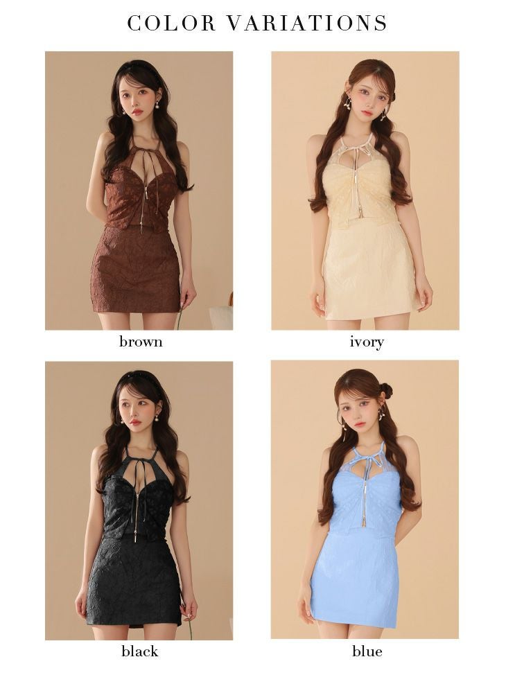 ROBE de FLEURS ローブドフルール ジャガードホルターリボンセットアップミニキャバドレス fm4201-c