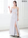 IRMA イルマ ワンカラー/ダブルボタン/ウエストカット/ショルダーチェーン/スリット入り/ロングドレス ir55083-c
