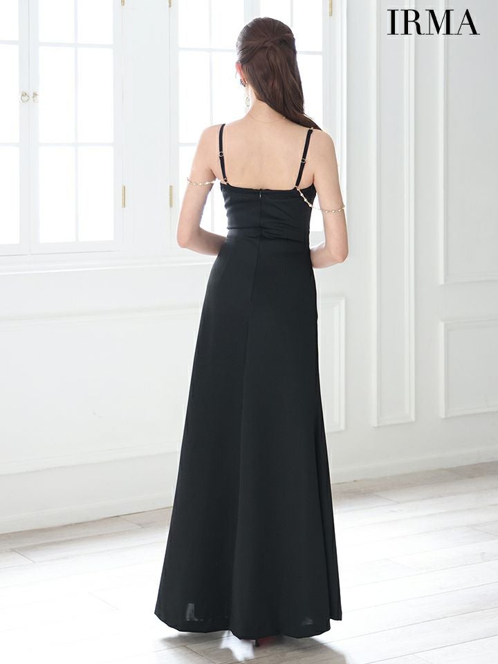 IRMA イルマ ワンカラー/ダブルボタン/ウエストカット/ショルダーチェーン/スリット入り/ロングドレス ir55083-c