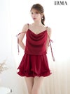 IRMA イルマ シフォン/ドレープ/ショルダーリボン/ティアード/フレア ミニドレス ワンピース ir51912