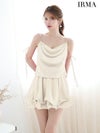 IRMA イルマ シフォン/ドレープ/ショルダーリボン/ティアード/フレア ミニドレス ワンピース ir51912